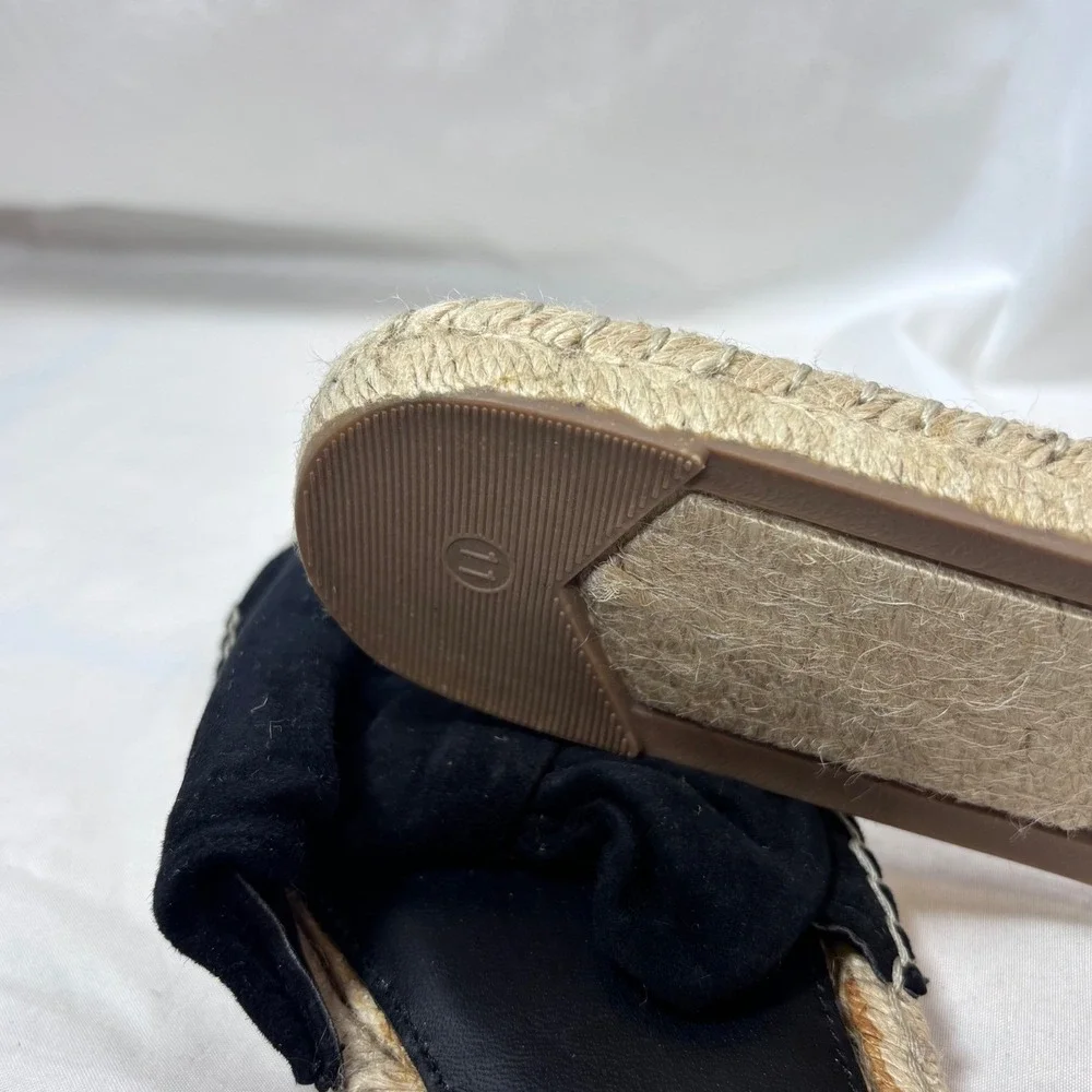 Marc Fisher Valey Slide Sandals Women 11 Black Suede Bow Espadrille Flat MLVALEY